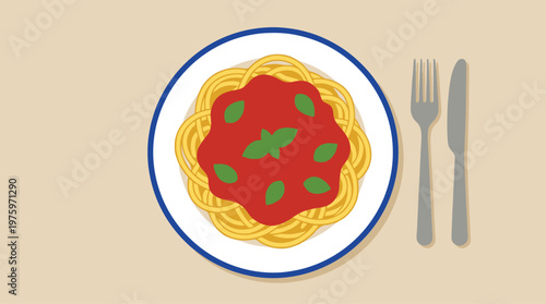 A plate of spaghetti with tomato sauce.