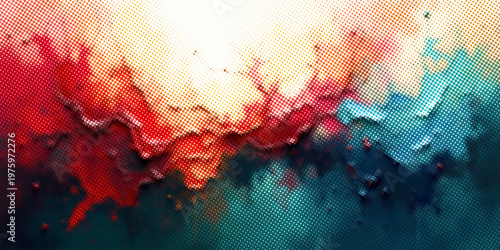 Abstract colorful halftone oil painting on textured canvas. Hand-drawn brush strokes, oil painting background.