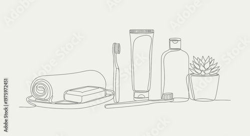 Bathroom essentials on a countertop.