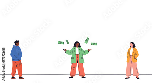 Flat design people, money exchange, financial transaction, cash flow vector illustration