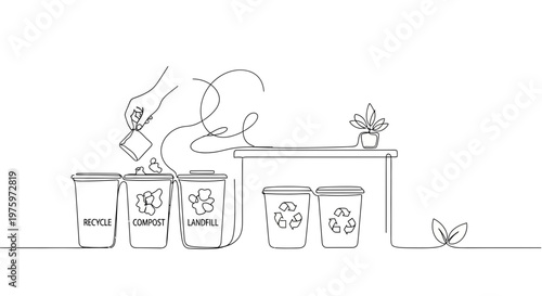 Person sorting waste into different bins for recycling and composting.