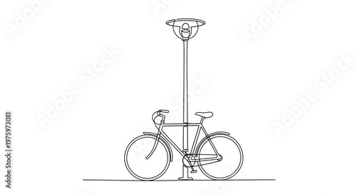 Bicycle parked on the sidewalk.