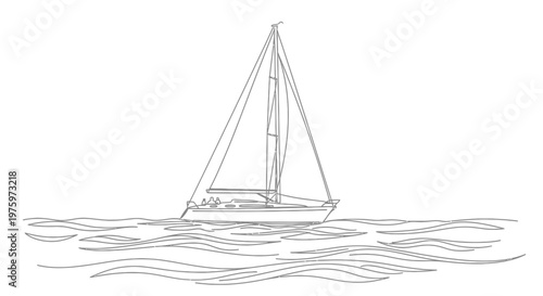 Sailing Boat on Calm Water Surface.