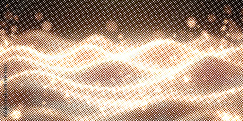 Abstract gold cg wave texture with glowing defocused particles. Cyber or technology digital landscape background. 3d rendering