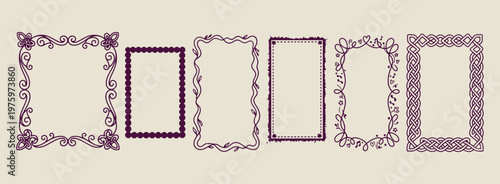 minimalist rectangle frame set, aesthetic basic border sketches, creative scrapbook line art, simple purple border doodles, hand drawn geometric frames, modern frame doodle art, clean line border draw