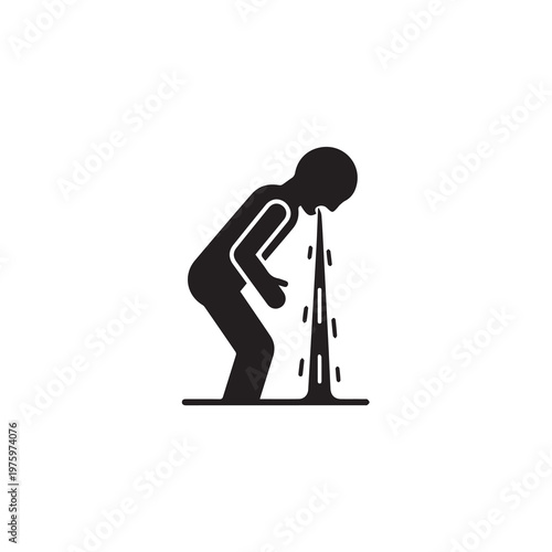 Person vomiting against a white background with clear depiction of nausea