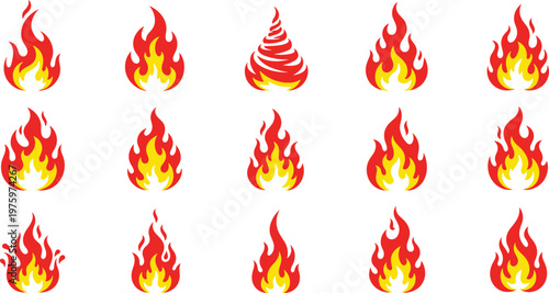 Fire Flame Icon Collection with Different Shapes for Heat, Danger, Energy, and Burning Effect Vector Illustration Designs