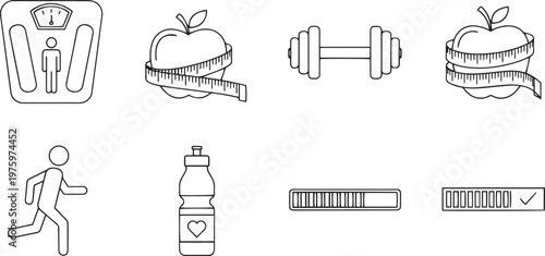 Line for fitness and healthy lifestyle line weight scale measuring tape apple