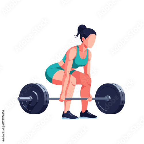 Woman weightlifting, performing a deadlift with a barbell in a gym, focused on fitness.