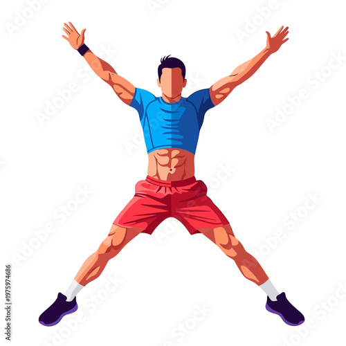 Athletic Man Doing Jumping Jacks Exercise, Fitness Workout, Healthy Lifestyle