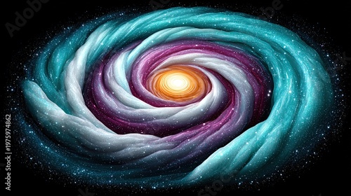Celestial Spiral: A vibrant and captivating depiction of a swirling galaxy, a cosmic dance of colors and light, igniting curiosity and wonder of the universe. 