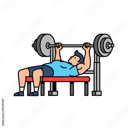 Man doing bench press exercise with barbell on weight bench, fitness workout