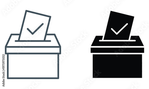 Vector icon set of ballot boxes for voting, representing elections, democracy, voting process, civic engagement, referendum, and political participation.