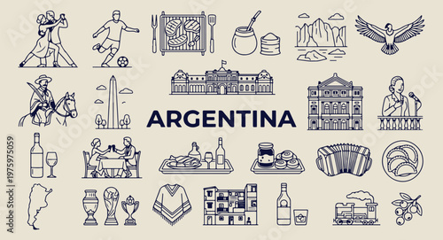 argentina culture and tango sketches, hand drawn buenos aires landmarks, aesthetic argentinian travel doodles, creative argentina tourism line art, minimal south america icons, scrapbook argentina tra