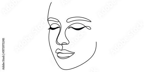 Minimalist single continuous line drawing of a peaceful woman face with eyes closed in profile view