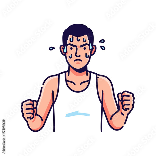 Man Sweating Heavily During Intense Workout, Determined Expression