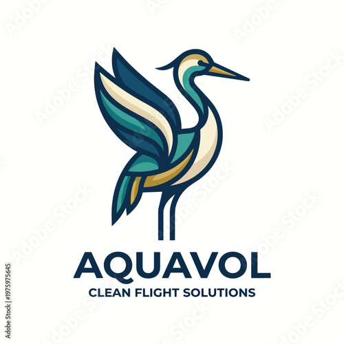 A sophisticated crane logo with sleek lines and elegant design elements representing clean flight solutions, ideal for brands in travel, eco-friendly aviation, and logistics.