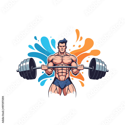 Muscular Man Lifting Barbell, Fitness Motivation, Gym Workout, Bodybuilding Art