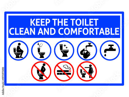 Vector sign with toilet rules, clean and comfortable restroom etiquette icons showing do and don’t actions