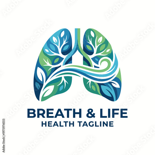 A soothing logo concept featuring lungs intertwined with nature, symbolizing health and wellbeing, ideal for wellness brands focused on breathing, health, and vitality.