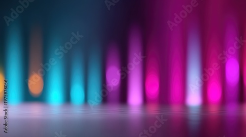 Colorful fountain abstract: A mesmerizing blurred capture of a water fountain illuminated with vibrant shades of blue and purple, dancing and creating an ethereal ambiance. 