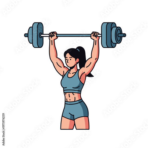 Strong Woman Lifting Barbell Overhead, Muscular Female Athlete Training