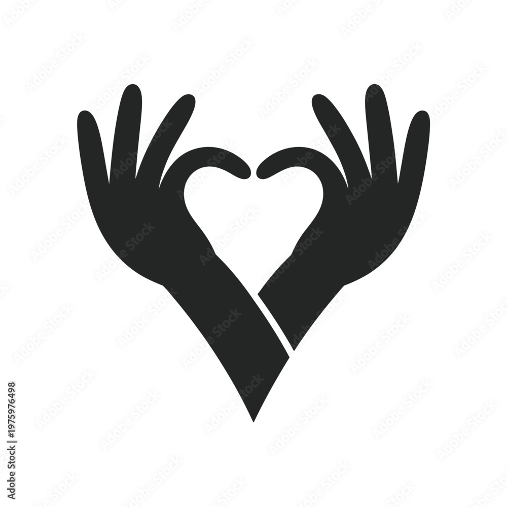 Fototapeta premium Black silhouette of two raised and joined hands on white background, representing unity, teamwork, solidarity, support, cooperation, and partnership.