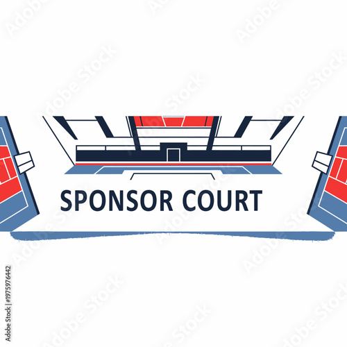 Tennis Court Stadium with Sponsor Signage - Sports Arena Illustration