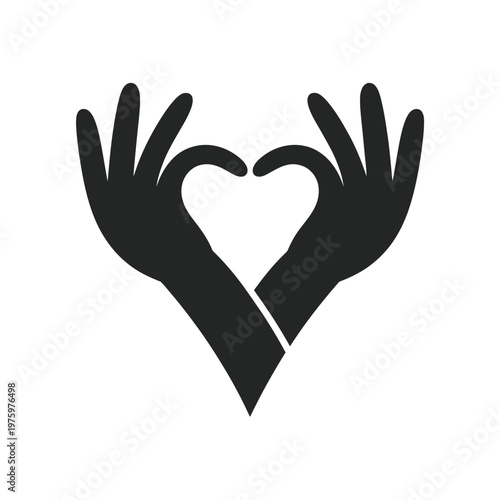 Black silhouette of two raised and joined hands on white background, representing unity, teamwork, solidarity, support, cooperation, and partnership.