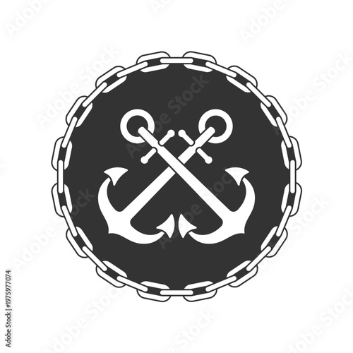 Crossed anchors graphic icon.  Anchors of ships framed from chain. Sign Isolated on white background. Vector illustration