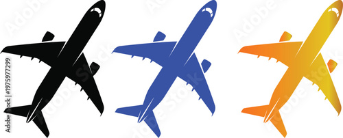 Three colorful airplane silhouettes against a white background