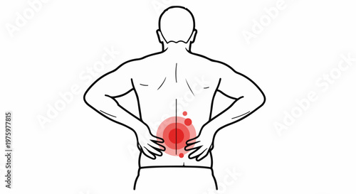 Illustration of a person with lower back pain highlighted in red