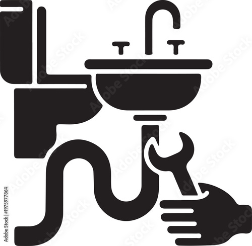 Plumbing repair icon with wrench and sink
