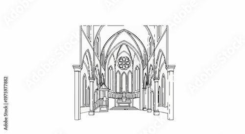 Interior view of a grand Gothic cathedral with pointed arches and stained glass