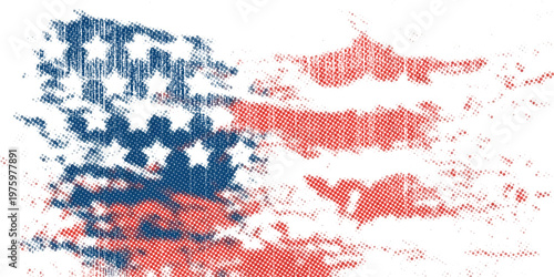 United States flag with halftone pattern American flag vector design. Full color US flag.