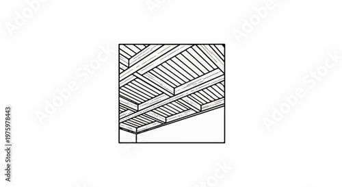 Illustration of wooden beams and planks forming a slatted ceiling structure