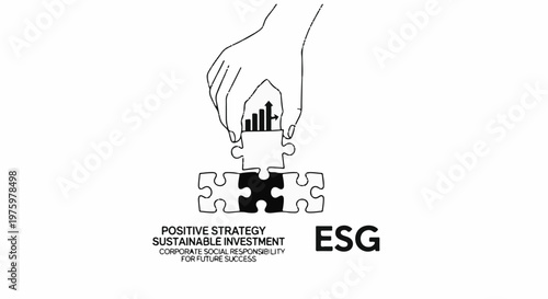 Hand places puzzle piece with upward graph on connecting puzzle pieces