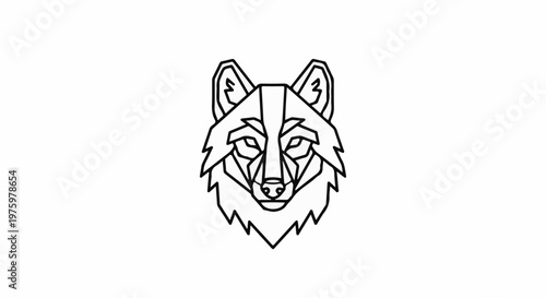 Geometric wolf head, minimalist linework on white background