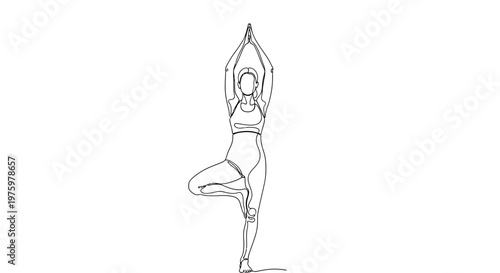 Woman in yoga tree pose standing.