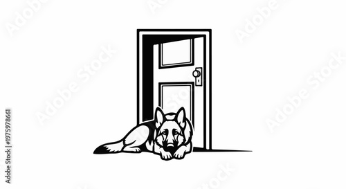 German Shepherd dog waiting patiently by an open door