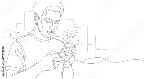 Man looking at smartphone screen.