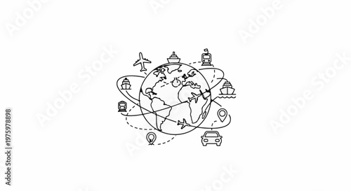 Global transportation network illustrating various modes of travel