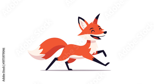 Cheerful cartoon red fox running with a joyful expression and its tail held high against a clean white background for easy use.
