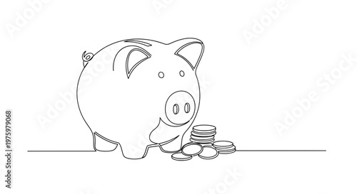 Piggy Bank with Coins and Money.