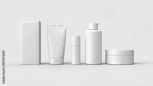 Collection of minimalist cosmetic packaging mockups displayed in a row