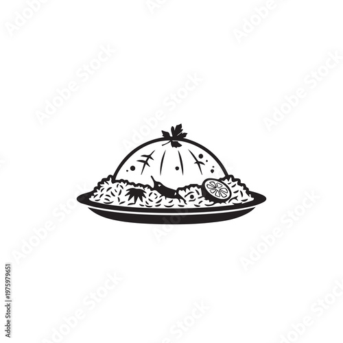 Savory Pilaf Dish with Chili and Lemon Garnish on Plate