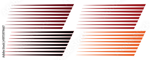 Foto Dynamic speed lines vector set, fast motion effect graphic elements, red and ora