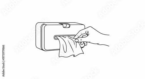 Hand pulling paper towel from wall-mounted dispenser