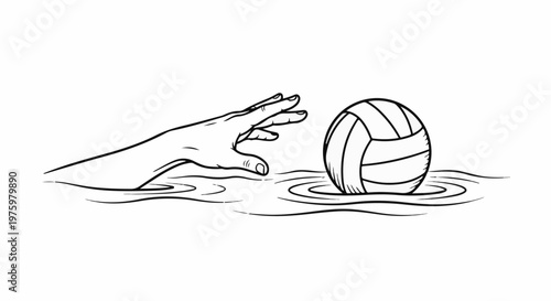 Hand reaching for a volleyball in water