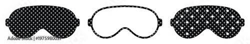 Minimalist sleep mask vector set, black and white eye mask icons for travel and wellness, 3 different sleep mask designs for relaxation and rest